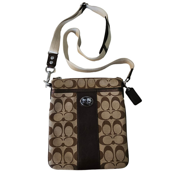 Coach Handbags - Coach Legacy Signature Swingpack Brown & Tan Logo Jacquard Crossbody